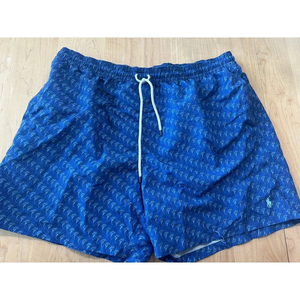 Polo Ralph Lauren Men's 3XB Blue Sail Fish Traveler Mid Swim Trunks Board Shorts